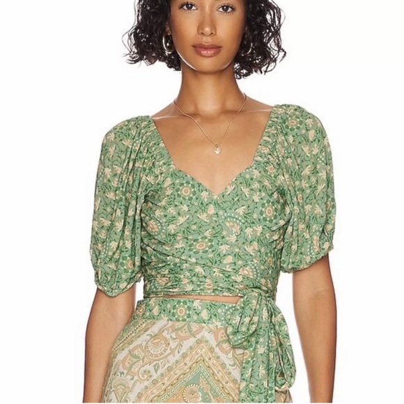 Spell & the Gypsy collective Madame Peacock Sweetheart blouse emerald size M NWT - Picture 15 of 17